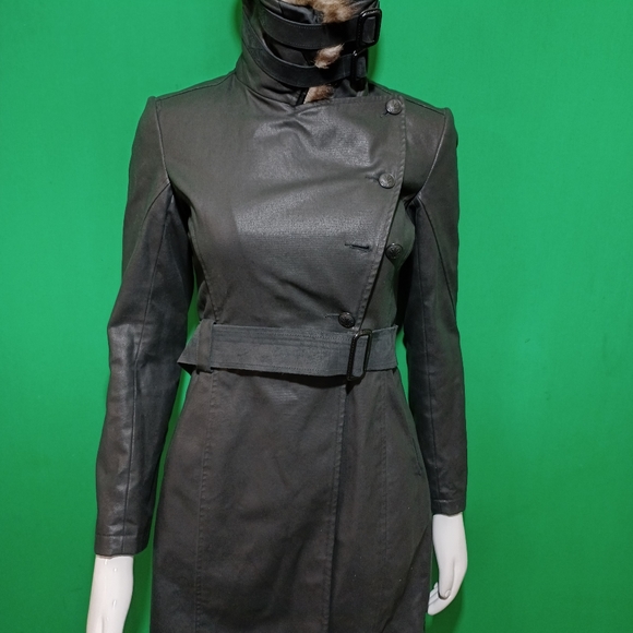 Rag & Bone Leather Combo Trench Coat/ Jacket with removable collar Size 2 - Picture 3 of 8